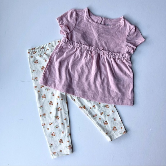 NWOT CARTER’S Girls Size 12 months Top and Legging Set Pink, Cream, and Floral - Picture 1 of 9